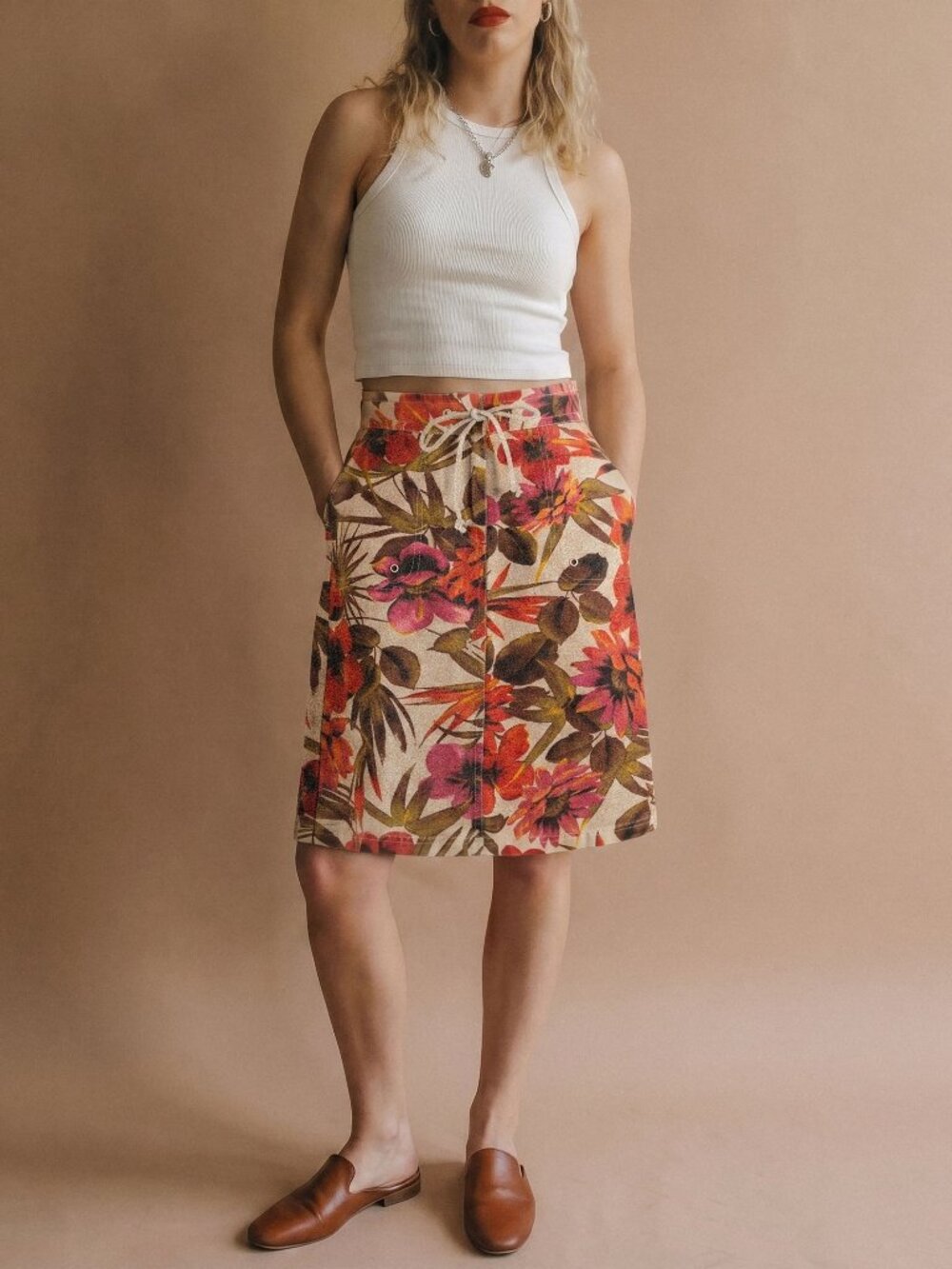 Vintage 90s Chico's Tropical Floral Linen Midi Skirt | 31'' Medium | Resortwear